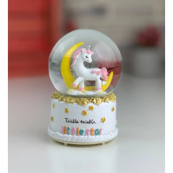 Uyguna-Yakala Unicorn Kar Küresi Orta Boy Sarı Ay
