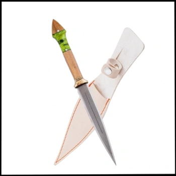 Uyguna-Yakala Yeşil Büyük Çift Ağızlı Kama - Deri Kılıflı - Epoksi Sap - BIC.023