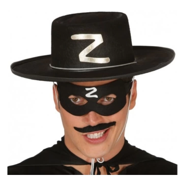 Uyguna-Yakala Z Logolu Yetişkin Zorro Şapkası ve Zorro Maskesi