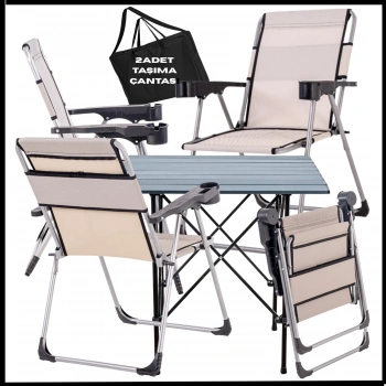 Uyguna-Yakala  Kestane  - Taşıma Çantalı 4 Adet Katlanır Kamp Sandalyesi ve Alüminyum Masa Seti - A22-ALUA