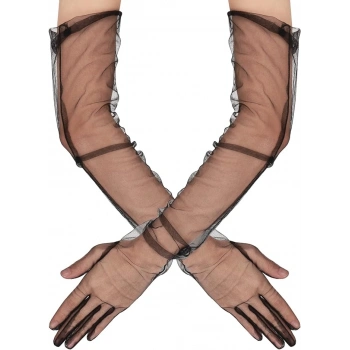 Uzun Boy Likralı Siyah Renk Yetişkin Mega Tül Eldiven 53 cm