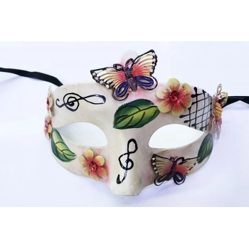 ve Çiçek İşlemeli Venedik Maskesi Kırmızı Renk 10x18 cm