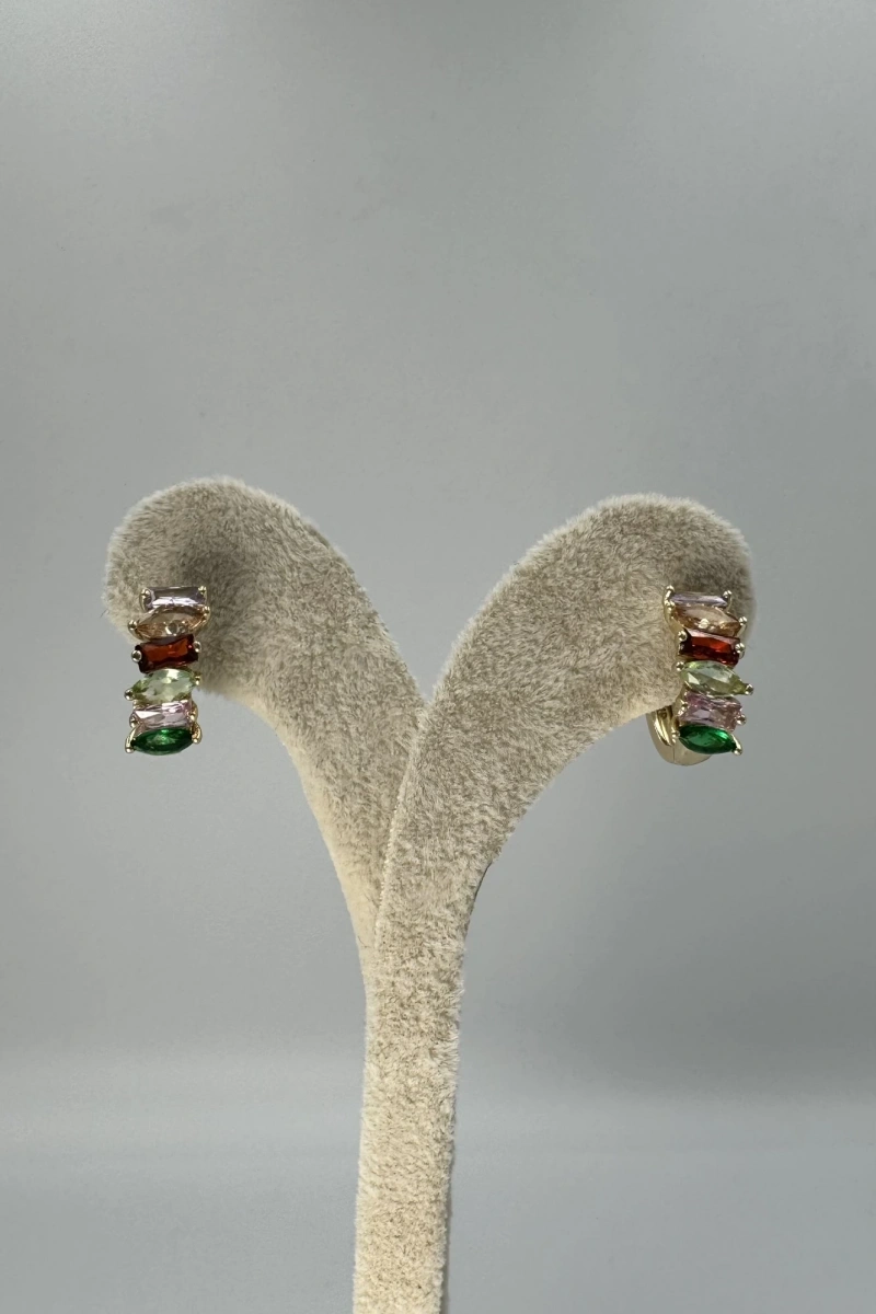 SOLI XP GOLD ZİRKON RENKLİ TAŞLI HALKA ÇELİK KÜPE