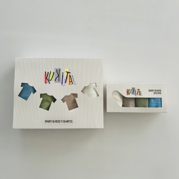 Kukita Kız-Erkek 4lü Organik Kaydırmaz Tabanlı Çorap ve Kukita Kız-Erkek 4lü Basic Tişört Seti Kuki09