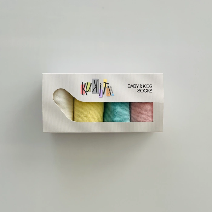 Kukita Kız-Erkek 4lü Organik Kaydırmaz Tabanlı Çorap ve Kukita Kız-Erkek 4lü Basic Tişört Seti Kuki09