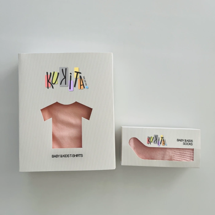 Kukita Kız-Erkek Tekli Organik Kaydırmaz Tabanlı Çorap ve Kukita Kız Erkek Basic Tişört Seti Kuki05