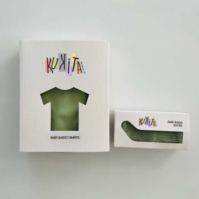 Kukita Kız-Erkek Tekli Organik Kaydırmaz Tabanlı Çorap ve Kukita Kız Erkek Basic Tişört Seti Kuki05