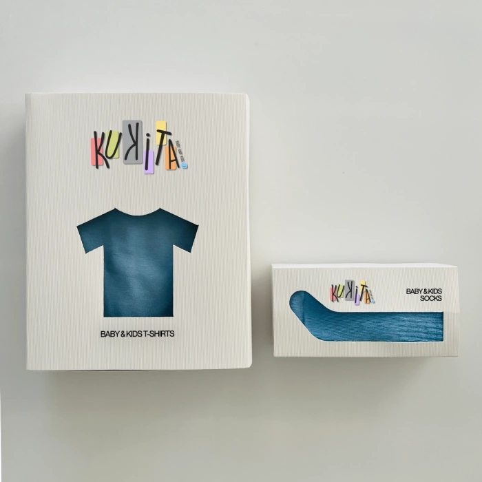 Kukita Kız-Erkek Tekli Organik Kaydırmaz Tabanlı Çorap ve Kukita Kız Erkek Basic Tişört Seti Kuki05