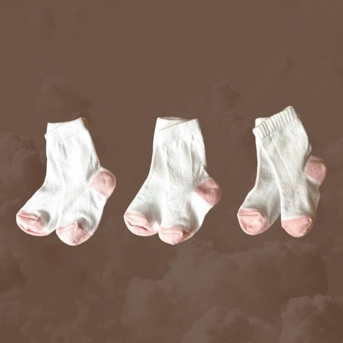 3lü Beyaz-Pembe Çorap