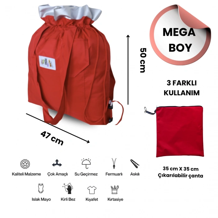Kukita Su Geçirmez ,Islak, Kuru, Mayo, Kirli Temiz Kıyafet ve Bez, Plaj, Kırtasiye Bebek ve Çocuk Çantası Çok Amaçlı Çanta Mega Boy 52cm X 47cm