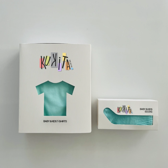 Kukita Kız-Erkek Tekli Organik Kaydırmaz Tabanlı Çorap ve Kukita Kız Erkek Basic Tişört Seti Kuki05