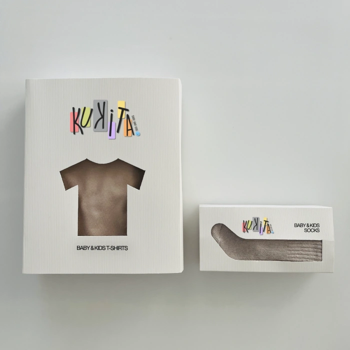 Kukita Kız-Erkek Tekli Organik Kaydırmaz Tabanlı Çorap ve Kukita Kız Erkek Basic Tişört Seti Kuki05