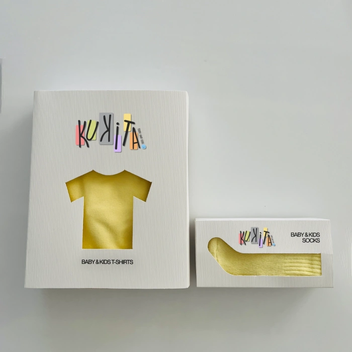 Kukita Kız-Erkek Tekli Organik Kaydırmaz Tabanlı Çorap ve Kukita Kız Erkek Basic Tişört Seti Kuki05