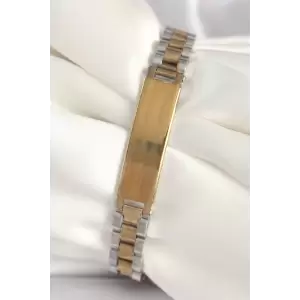 316L Çelik Gold Gümüş Renk Zincir Künye Model Erkek Bileklik - TJ-EB3724
