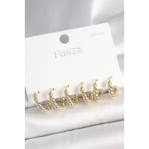 925 Ayar Gümüş Çivi Pirinç Gold Renk Sarmal Halka Model Kadın Küpe Seti - TJ-BKP10417