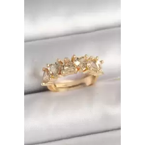 Pirinç Gold Renk Zirkon Taşlı Kalp Model Ayarlanbilir Kadın Yüzük - TJ-BYK3700