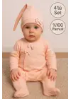 Çiçek Desenli % 100 Pamuk Kız Bebek 4lü Tulum Takımı