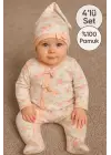 Çiçek Desenli % 100 Pamuk Kız Bebek 4lü Tulum Takımı