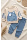 Kedi Desenli Pamuklu 2li Erkek Bebek Takım