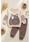 Kedi Desenli Pamuklu 2li Erkek Bebek Takım