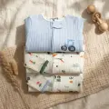 3lü Paket Pamuklu Fitilli Bebek Tulum Seti - Havuç Ve Traktör Desenli Fermuarlı Tulum Seti