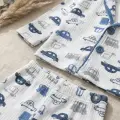 Araba Nakışlı % 100 Pamuk Yakalı Erkek Çocuk Pijama Takımı