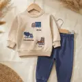 Araba Nakışlı Pamuklu 2li Erkek Bebek Takım