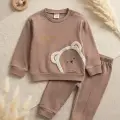 Ayıcık Nakışlı % 100 Pamuk 2li Erkek Bebek Takım