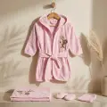 Bloom Soft Pamuklu 4 Parça Nakışlı Bebek Bornoz Ve Havlu Seti 2-3 Yaş - Pudra Pembe - Yüksek Emici Yumuşak Doku