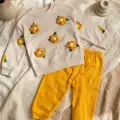 Daisy Bloom Çiçek Desenli Krem Sweatshirt Ve Hardal Eşofman Altı Pamuklu İki Parça Bebek Takımı