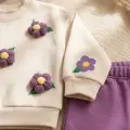 Daisy Bloom Çiçek Desenli Krem Sweatshirt Ve Mor Eşofman Altı Pamuklu İki Parça Bebek Takımı