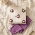 Daisy Bloom Çiçek Desenli Krem Sweatshirt Ve Mor Eşofman Altı Pamuklu İki Parça Bebek Takımı