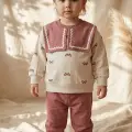 Fiyonk Desenli Yaka Detaylı Mevsimlik Kız Çocuk Takım