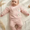 Flora Çiçek Detaylı Dantelli Kız Bebek 2li Alt Üst Takım - %100 Pamuklu Terletmez Premium Seri