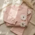Flora Çiçek Detaylı Dantelli Kız Bebek 2li Alt Üst Takım - %100 Pamuklu Terletmez Premium Seri