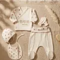 Flora Mini Lady %100 Pamuklu Puantiyeli Krem Yenidoğan Hastane Çıkışı - 5 Parça Bebek Takımı
