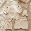 Flora Mini Lady %100 Pamuklu Puantiyeli Krem Yenidoğan Hastane Çıkışı - 5 Parça Bebek Takımı