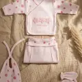 Flora Mini Lady %100 Pamuklu Puantiyeli Pembe Yenidoğan Hastane Çıkışı - 5 Parça Bebek Takımı