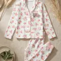 Gül Nakışlı % 100 Pamuk Kız Çocuk Pijama Takımı
