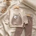 Kedi Desenli Pamuklu 2li Erkek Bebek Takım