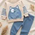 Kedi Desenli Pamuklu 2li Erkek Bebek Takım