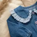 Kız Bebek Vintage Dantel Yaka Pamuklu Kot Tulum - Şık İşlemeli Bebe Yaka Denim Bebek Giyim