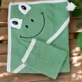 Kurbağa Nakışlı Unisex Şapka Ve Keseli Bebek Banyo Havlusu