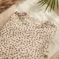 Leopar Detaylı Boneli Kız Bebek Tulumu. Ayaklı % 100 Pamuklu 0-3 Ay