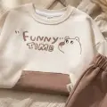 Milo Unisex Çocuk Bej & Ekru Funny Time Ayıcık Baskılı Kanguru Cepli Sweatshirt Ve Jogger Alt Üst Takım