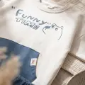 Milo Unisex Çocuk Bej & Mavi Funny Time Ayıcık Baskılı Kanguru Cepli Sweatshirt Ve Jogger Alt Üst Takım
