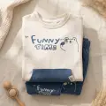 Milo Unisex Çocuk Bej & Mavi Funny Time Ayıcık Baskılı Kanguru Cepli Sweatshirt Ve Jogger Alt Üst Takım