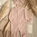 Noktalı Çiçek Detaylı Boneli Kız Bebek Tulumu. Ayaklı % 100 Pamuklu 0-3 Ay