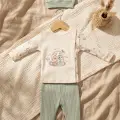 Nova Pamuklu 3’lü Bebek Takımı - 0-3 Ay Mint Yeşili Fitilli Legging, Uzay Temalı Kruvaze Üst Alt Ve Bere Seti