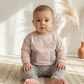 Nova Soft Cotton Gri Cepli Bebek Alt Üst Takım - %100 Pamuklu Sweatshirt Ve Eşofman Altı Kombini